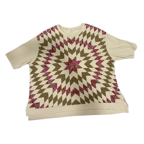 Natural Life Oversized Short-Sleeve Sweatshirt, One Size, Quilted-Style Print - Picture 4 of 7